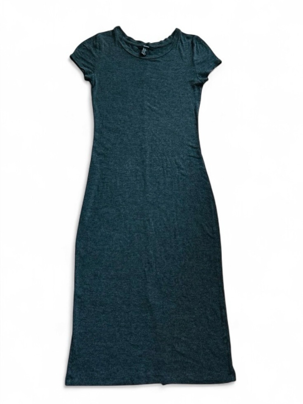 Forever 21 Dress Charcoal Gray Short Sleeve Midi Back Slit Knit Bodycon Size XS